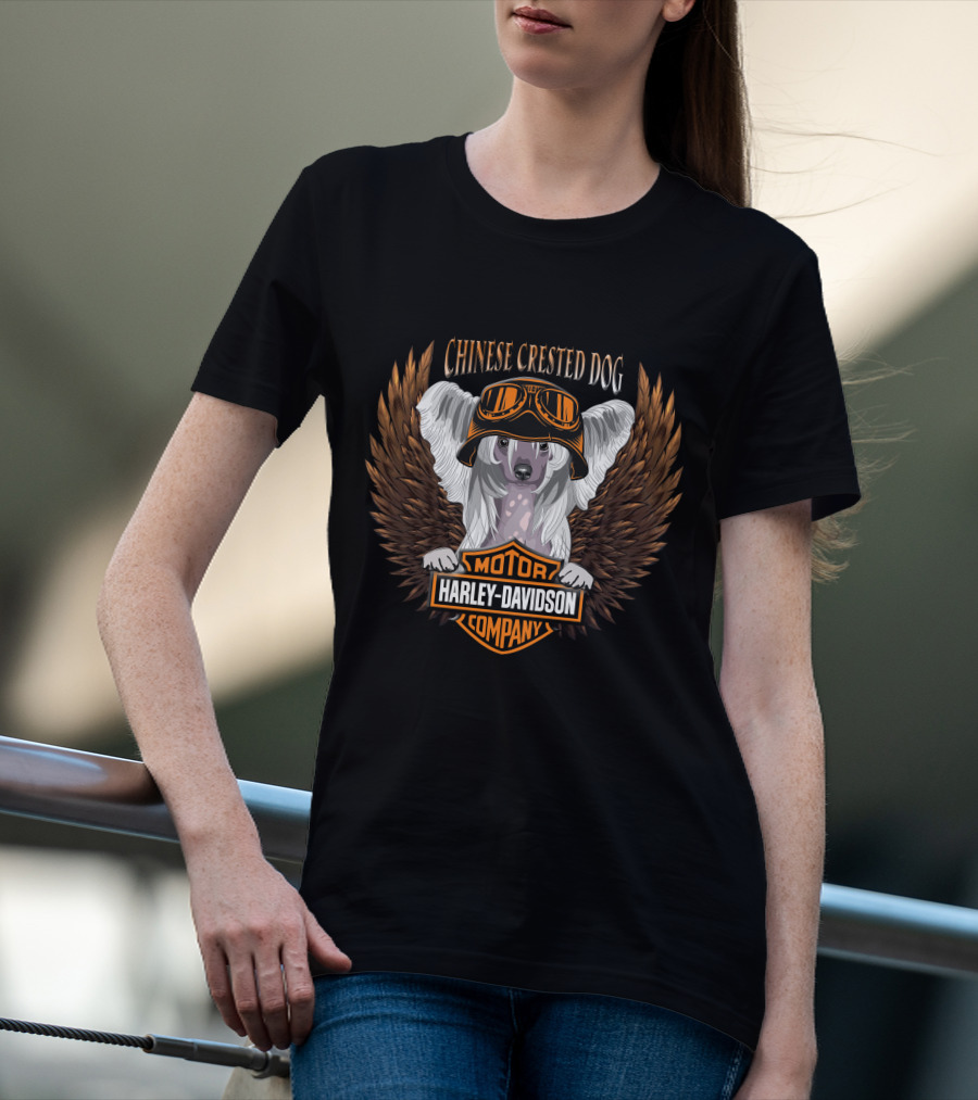 Chinese Crested Dog Harley Davidson Motor Company Winged T-Shirt