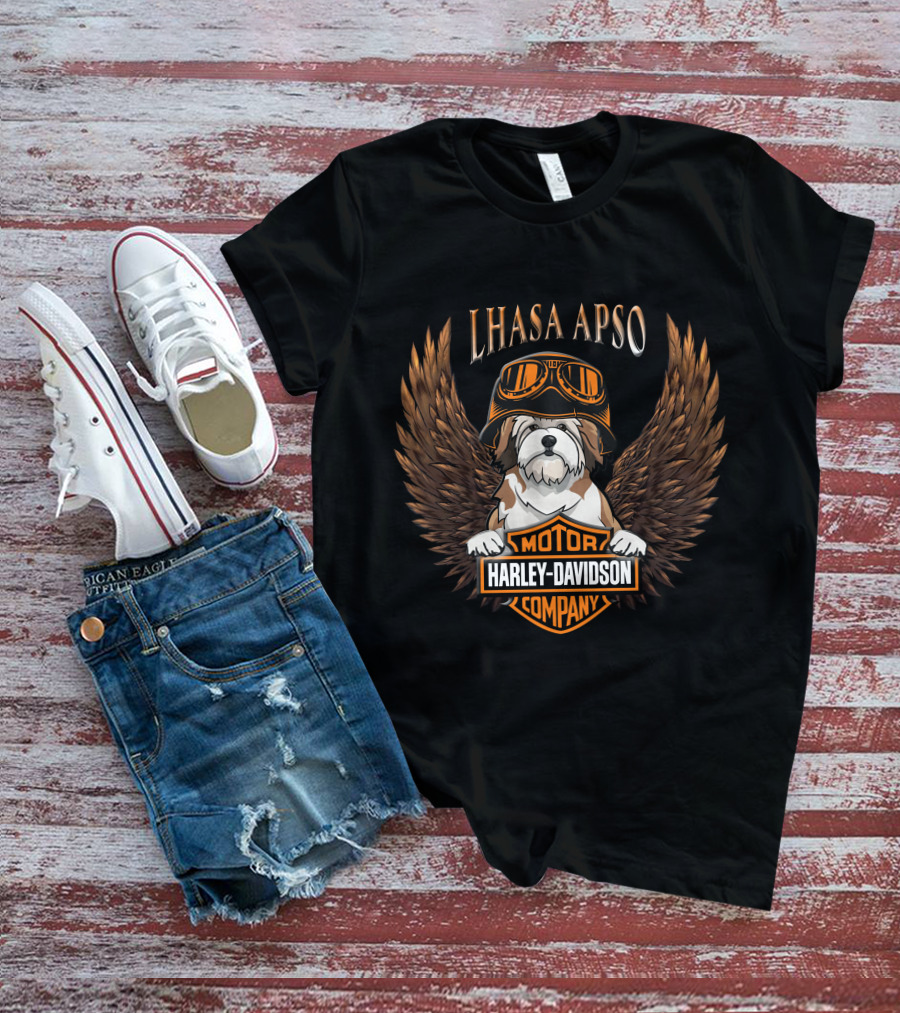 Lhasa Apso Harley Davidson Motor Company Winged T-Shirt