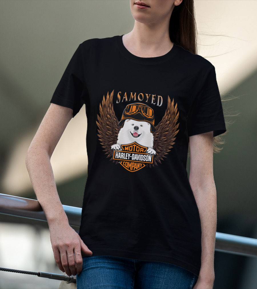 Samoyed Harley Davidson Motor Company Winged Goggles T-Shirt