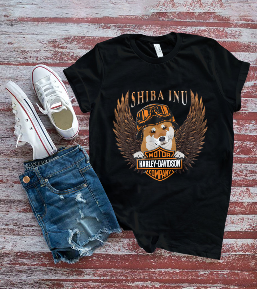 Shiba Inu Harley Davidson Motor Company Wings And Goggles T-Shirt