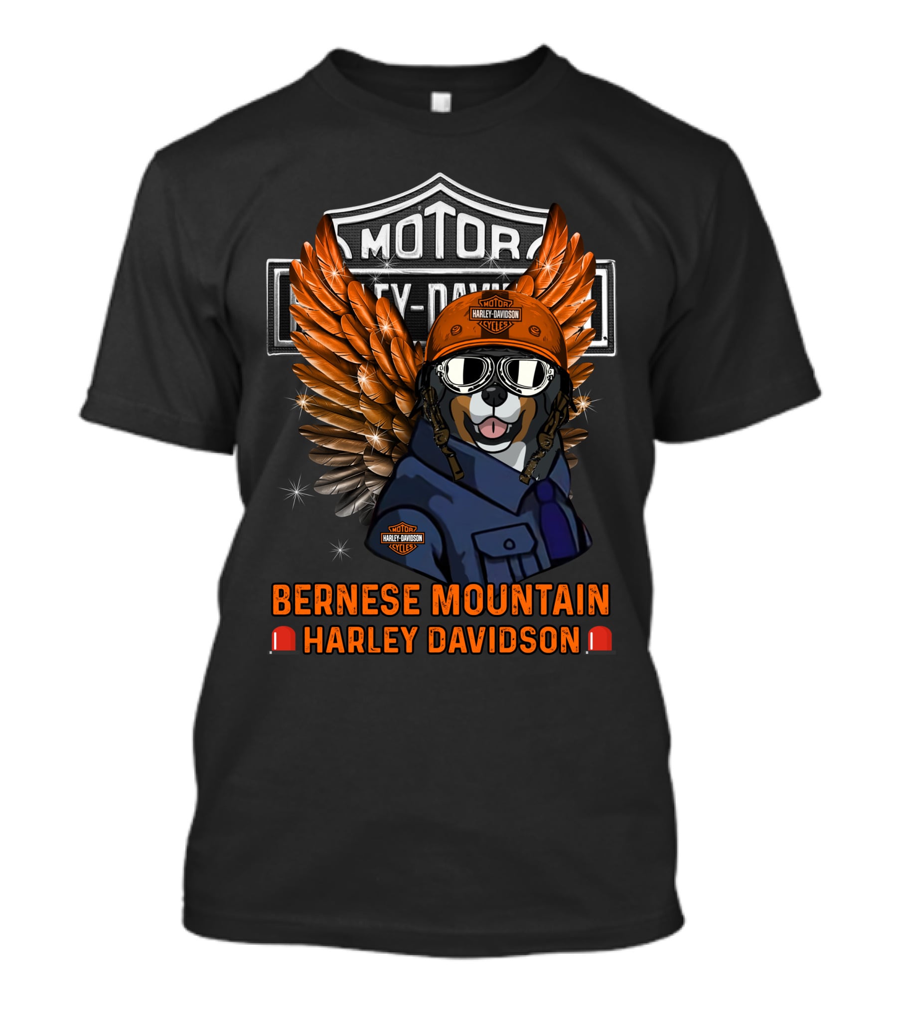 Bernese Mountain Harley Davidson Motorcycle Dog With Wings And Helmet T-Shirt