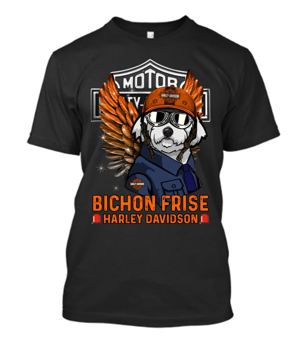 Bichon Frise Harley Davidson Motorcycles Winged Dog Pilot T-Shirt
