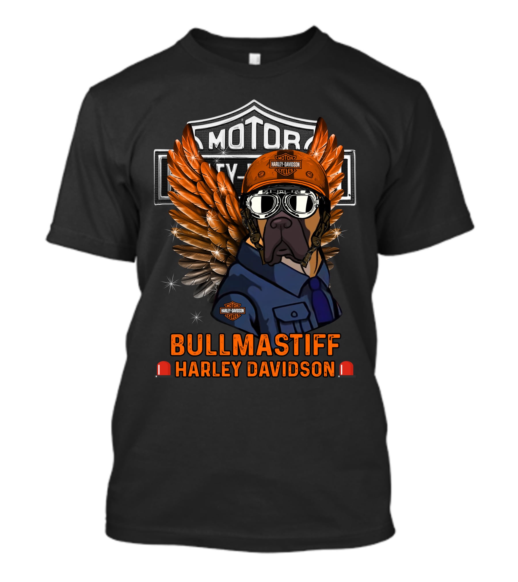 Bullmastiff Harley Davidson Motor Cycles Winged Helmet Goggles Dog T-Shirt