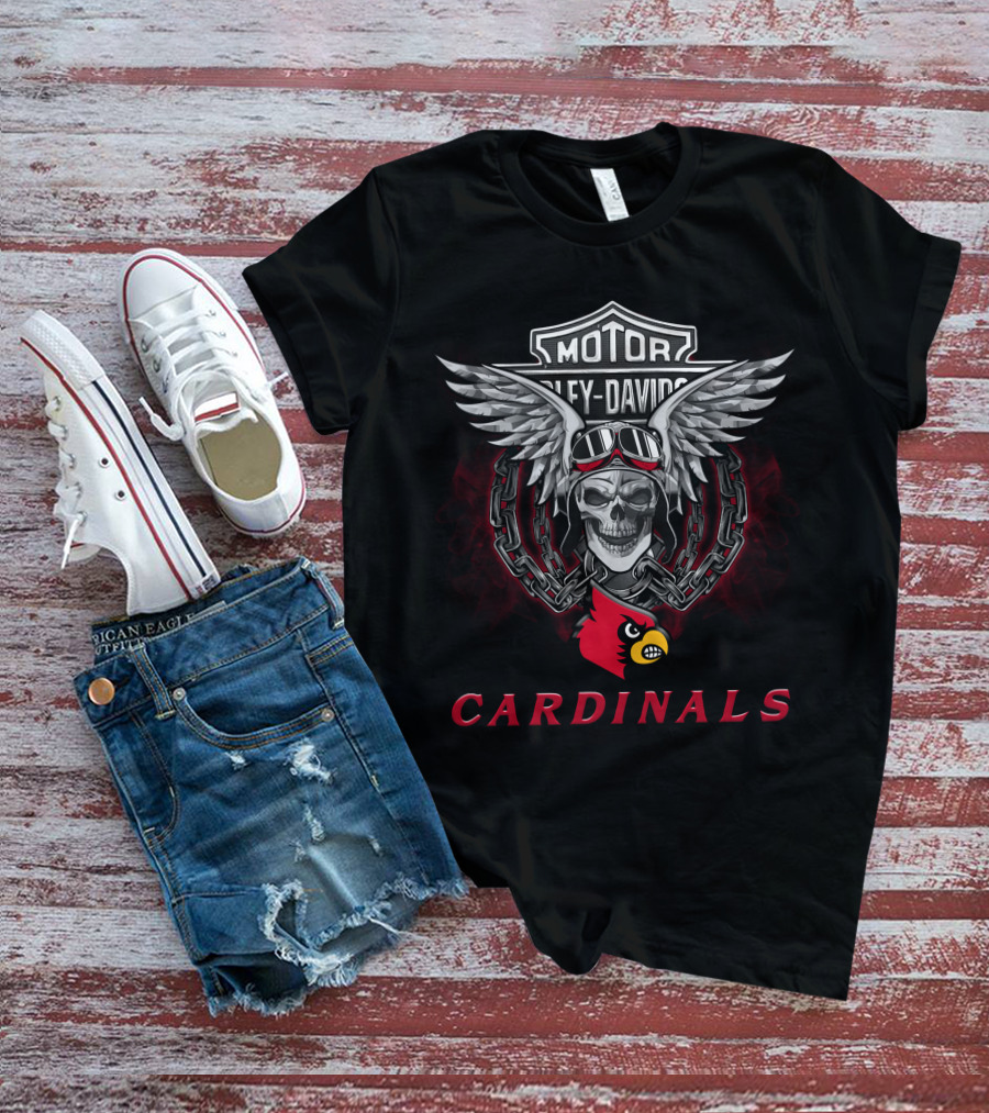 Louisville Cardinals Skull Wings Harley Davidson Ncaa Football Fans T-Shirt