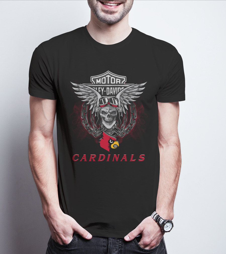 Louisville Cardinals Skull Wings Harley Davidson Ncaa Football Fans T-Shirt