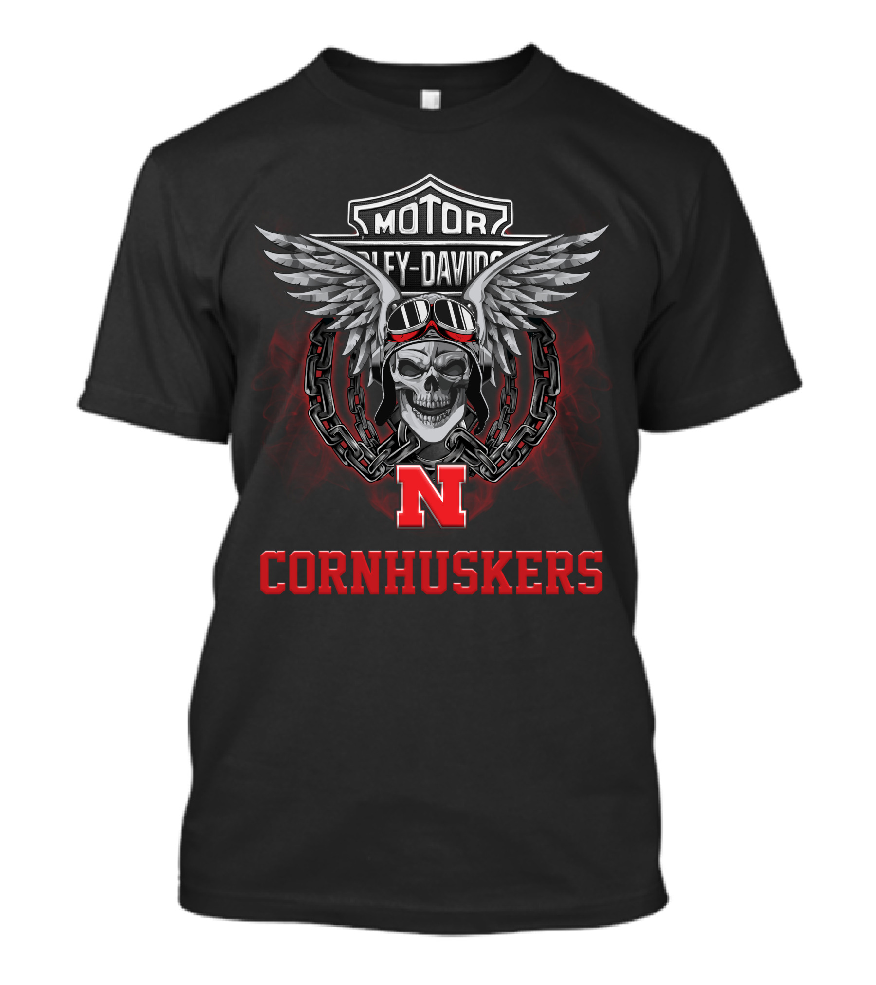 Motor Harley Davidson Skull Wings Nebraska Cornhuskers Football Fans T-Shirt