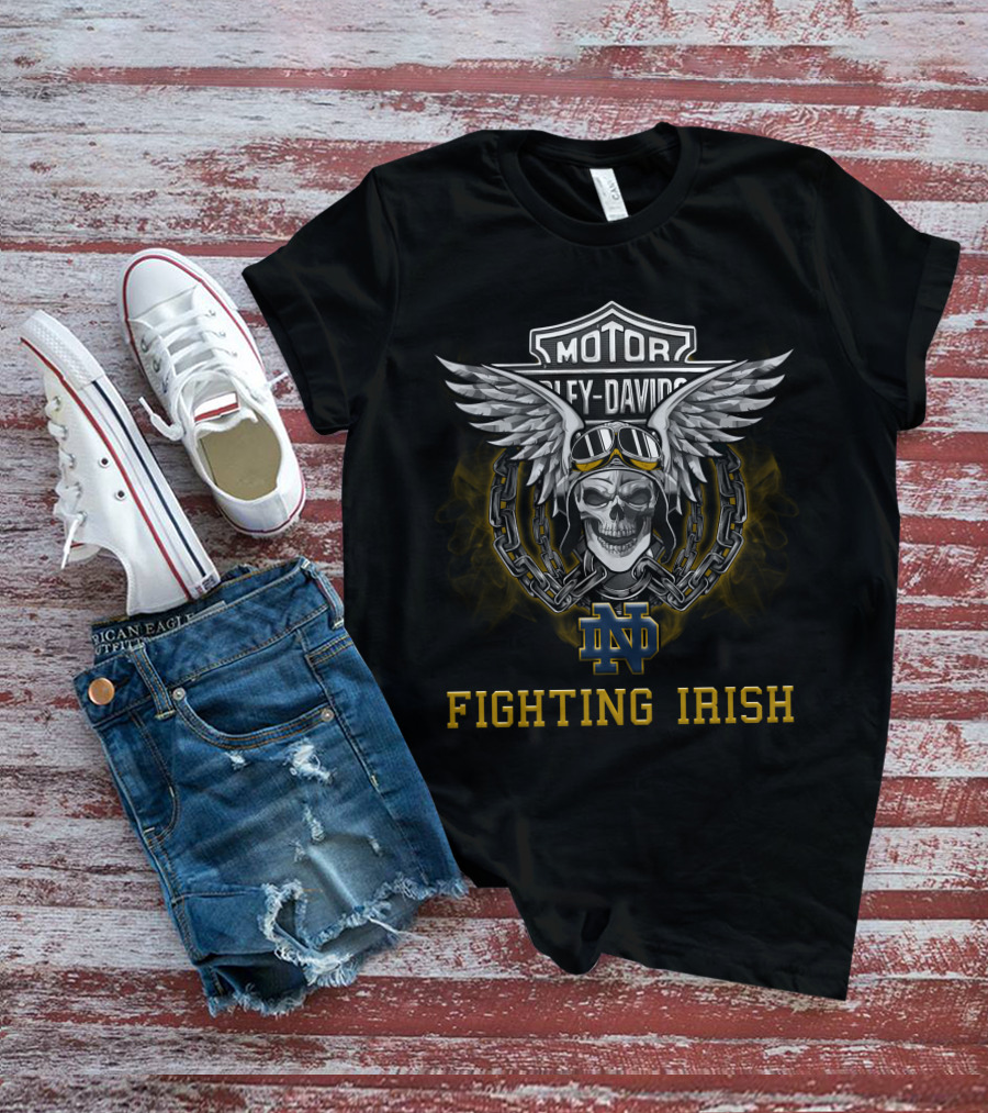 Motorcycle Skull Nd Fighting Irish Ncaa Football Fans T-Shirt
