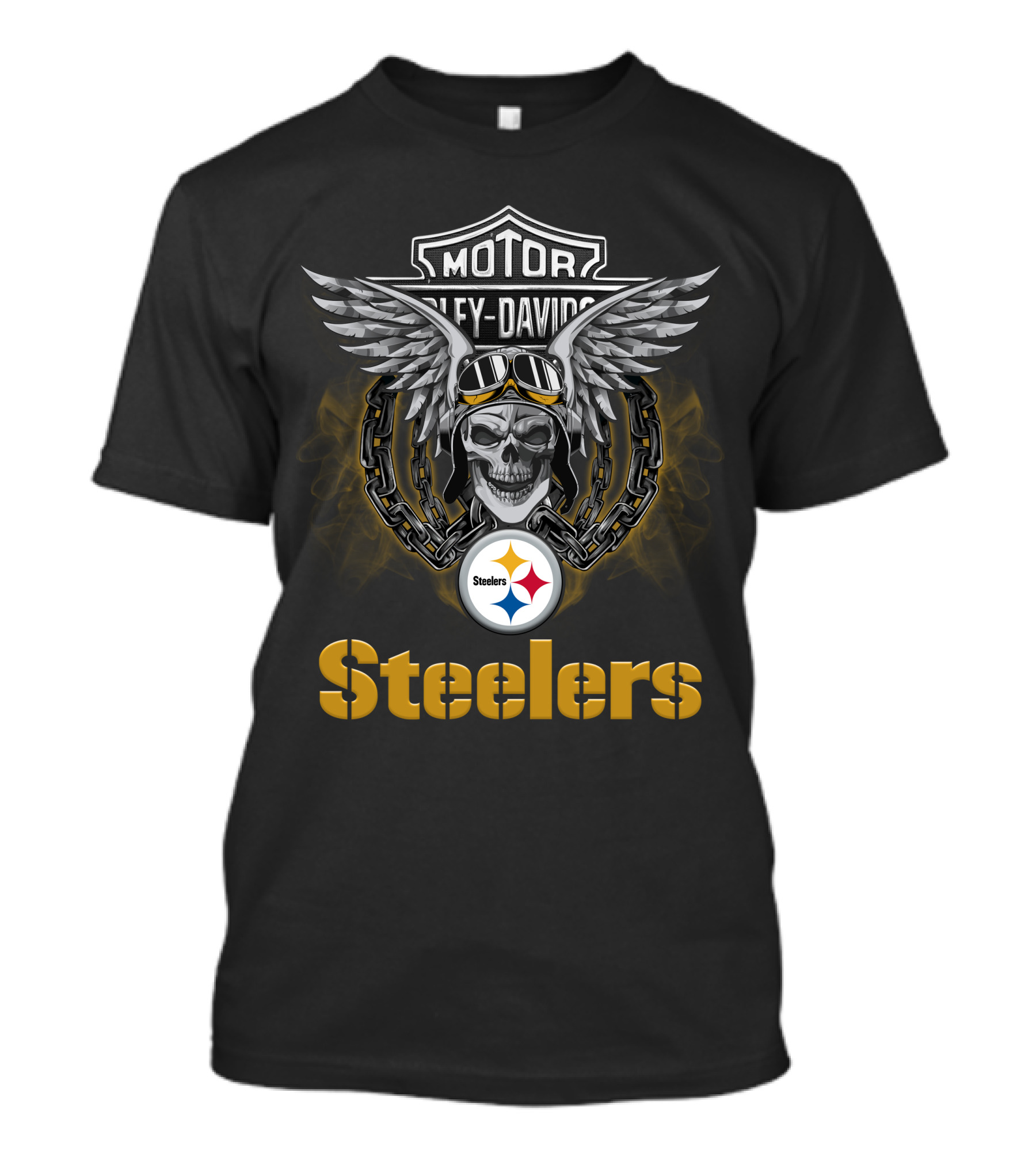 Harley Davidson Skull With Wings Steelers Logo For Nfl Football Fans T-Shirt