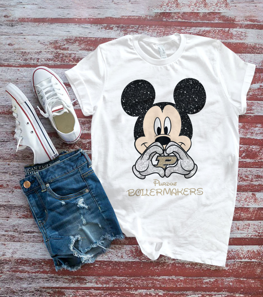 Purdue Boilermakers Mickey Mouse Heart Gesture T-Shirt