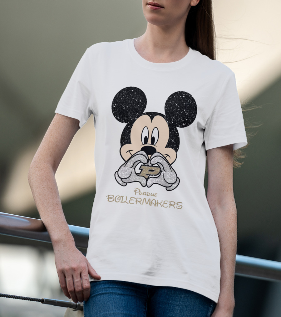 Purdue Boilermakers Mickey Mouse Heart Gesture T-Shirt