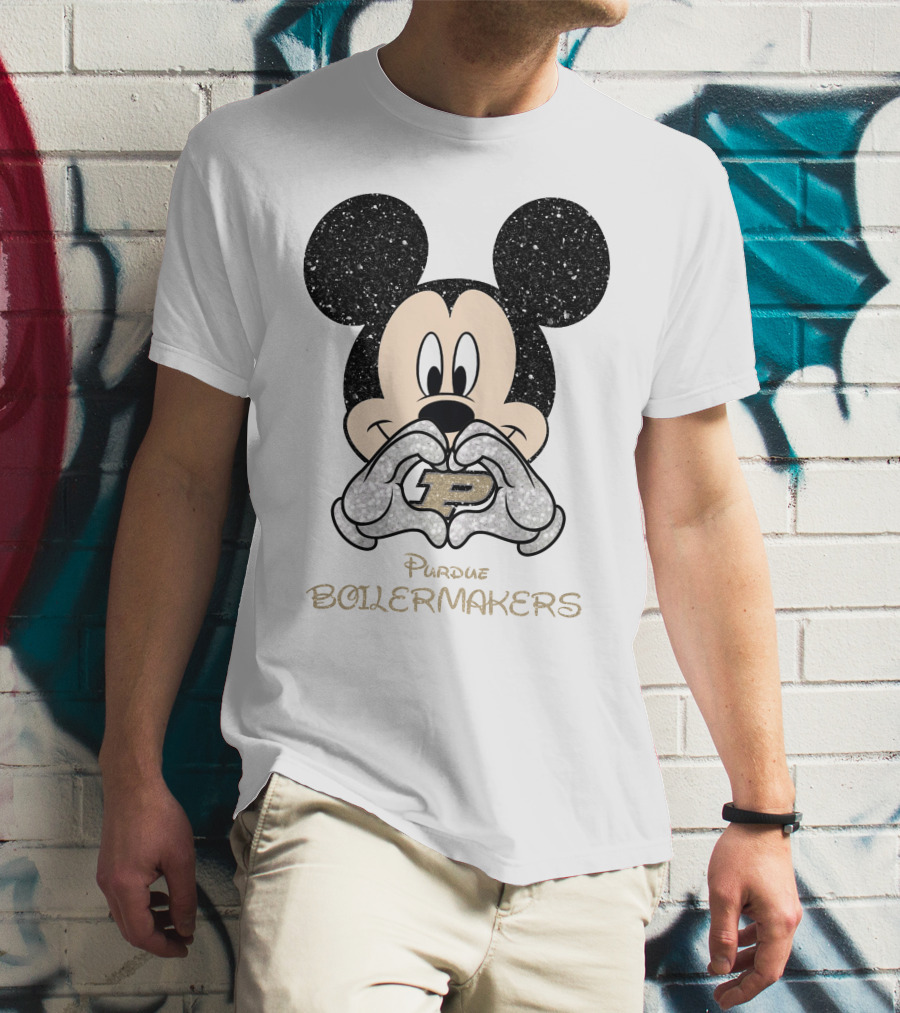 Purdue Boilermakers Mickey Mouse Heart Gesture T-Shirt