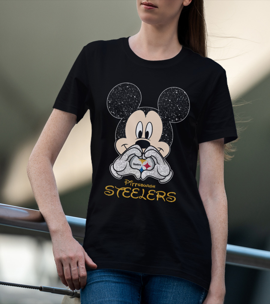 Mickey Pittsburgh Steelers Sparkle Heart T-Shirt
