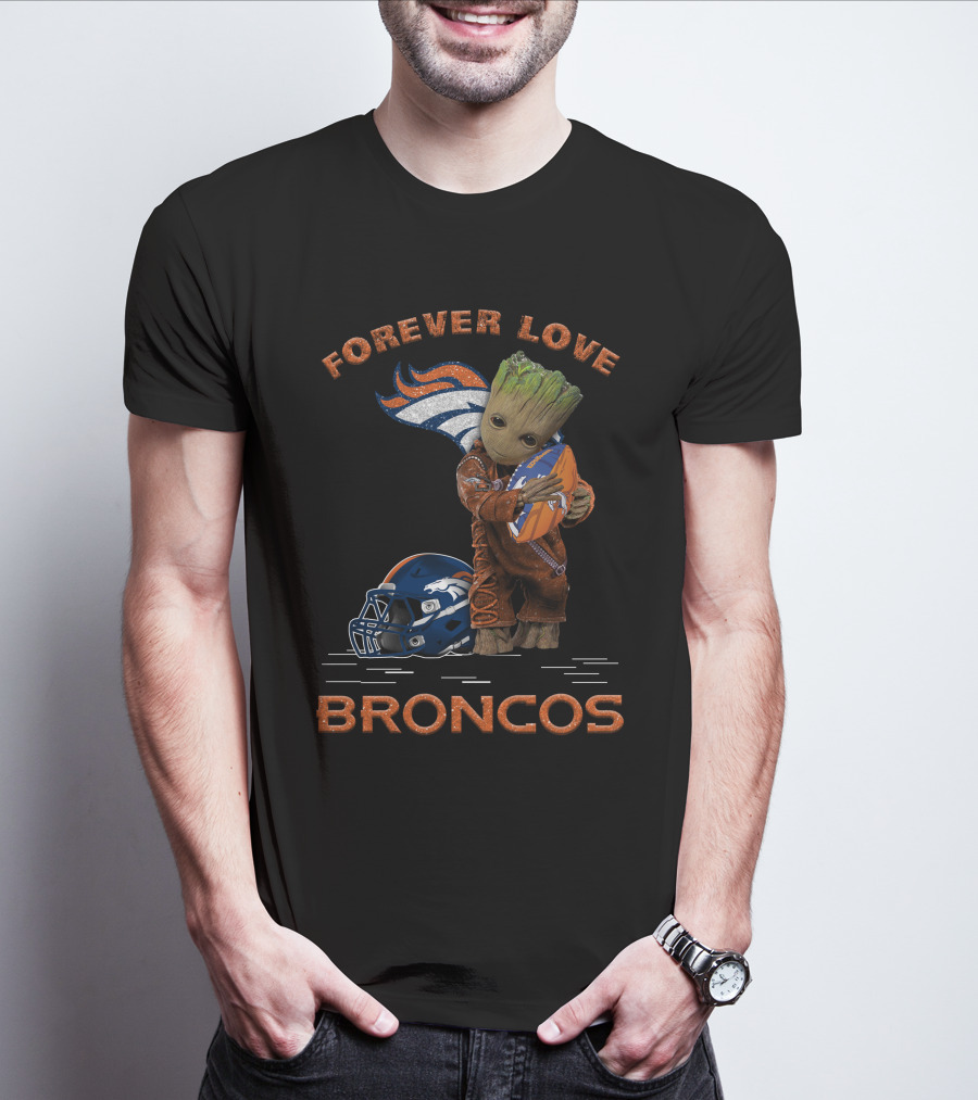 Forever Love Broncos Groot Hugging Football Helmet T-Shirt