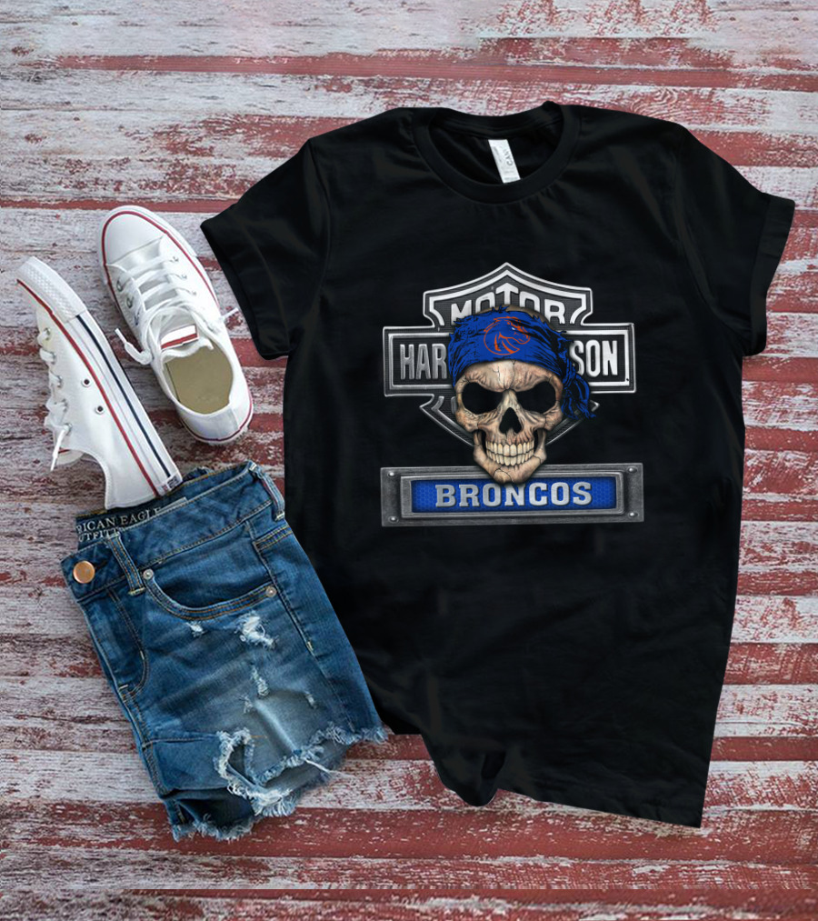 Hd Ncaa Boise State Broncos Skull Bandana Harley Davidson T-Shirt