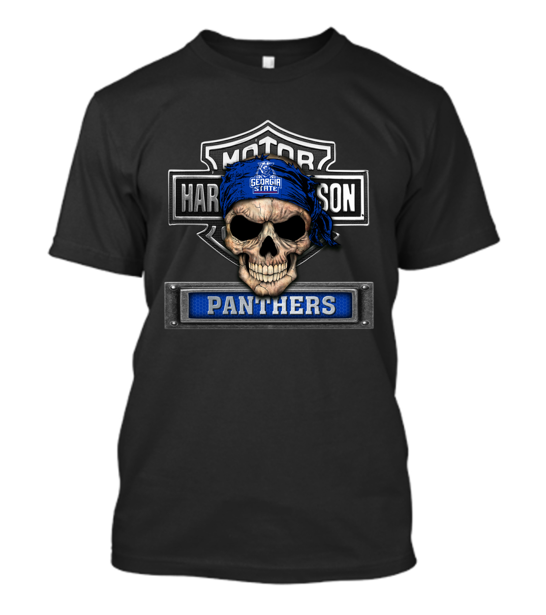 Georgia State Panthers Skull Bandana Harley Davidson Theme T-Shirt