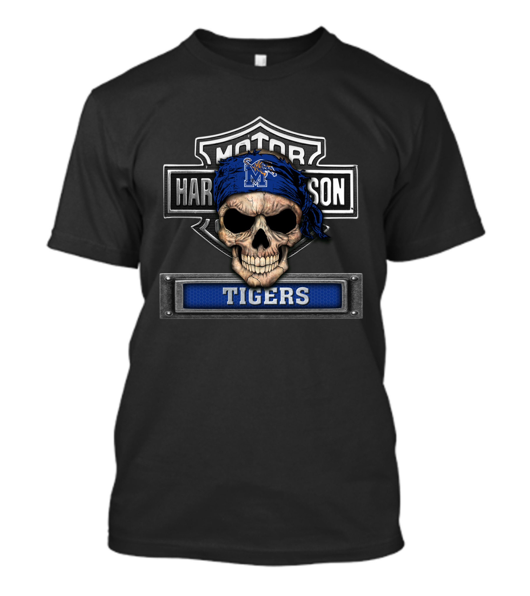 Motor Harley Davidson Ncaa Memphis Tigers Skull Bandana T-Shirt