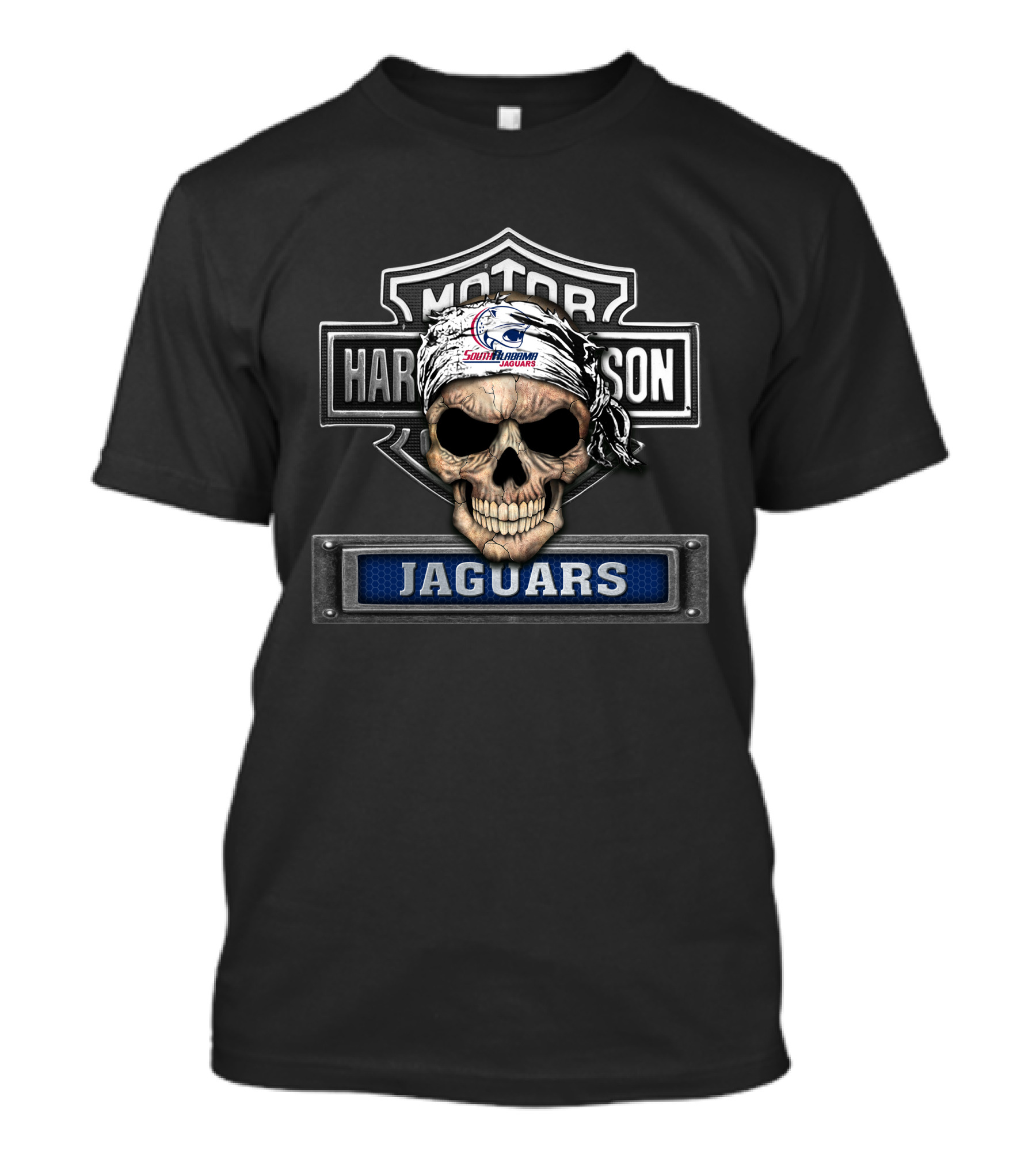 Motor Harley Davidson South Alabama Jaguars Skull T-Shirt