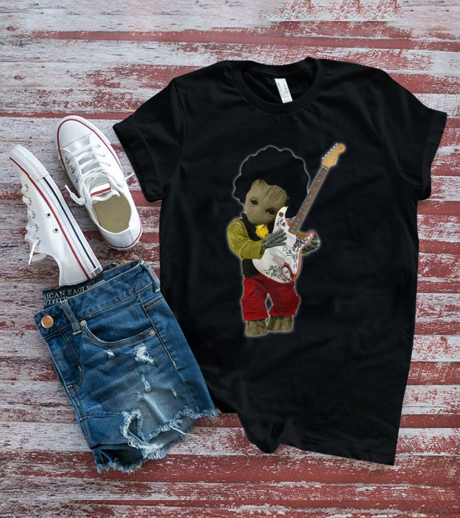 G Hug JH Guitar Groot Playing Electric Guitar With Rock Costume T-Shirt