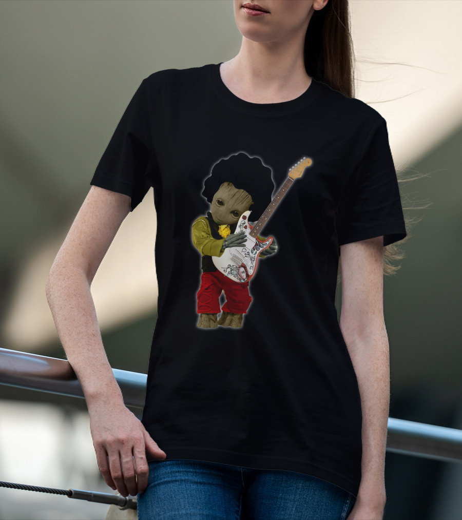 G Hug JH Guitar Groot Playing Electric Guitar With Rock Costume T-Shirt