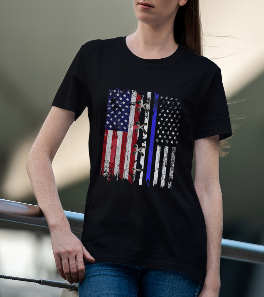 American Flag Thin Blue Line Split T-Shirt