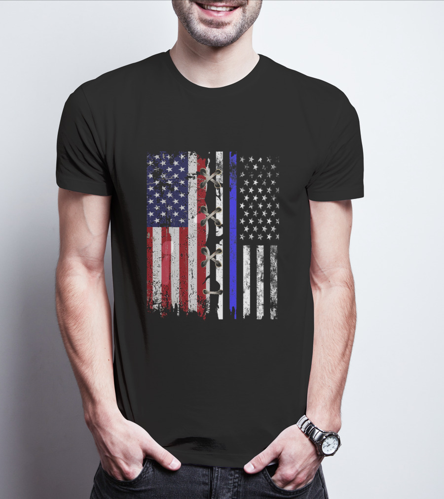 American Flag Thin Blue Line Split T-Shirt