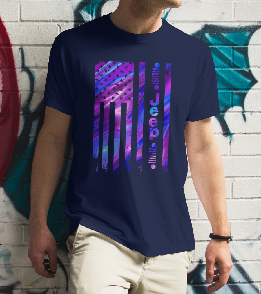 Jeep Girl American Flag Stars Purple Blue T-Shirt