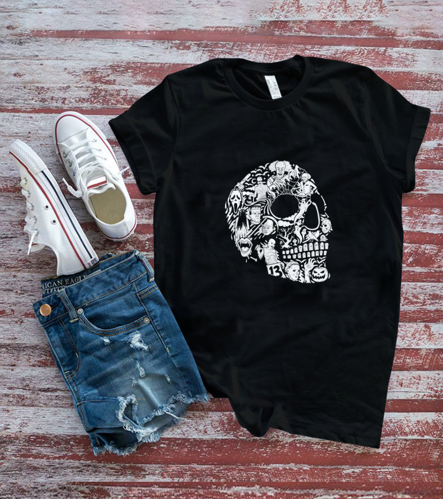 Skull Villain Horror Icons Collage T-Shirt