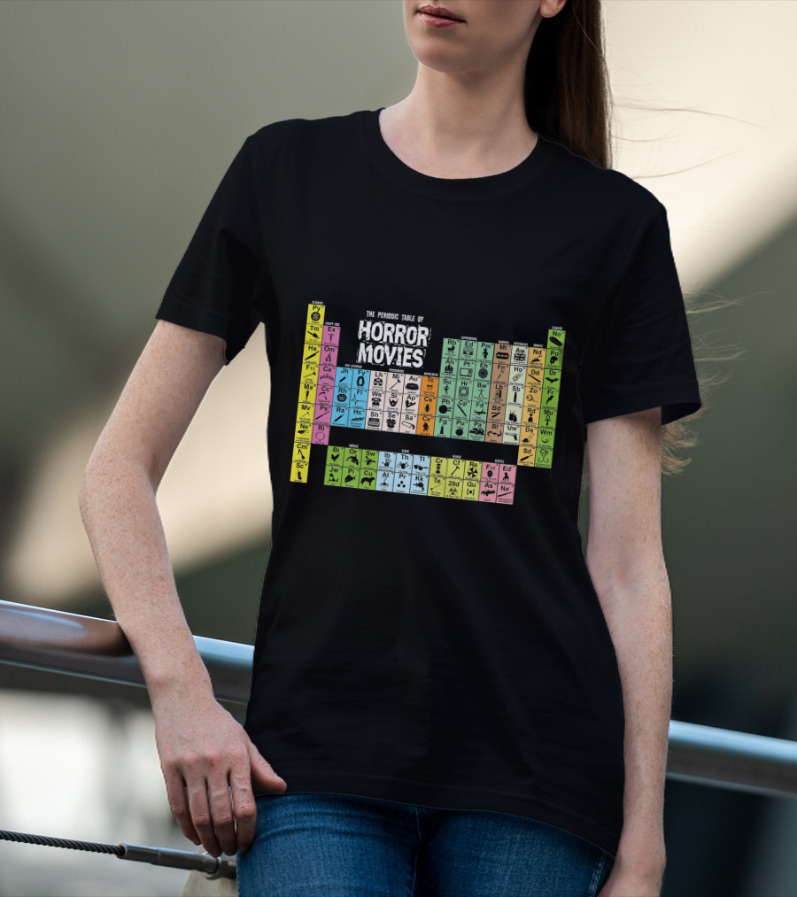 The Periodic Table Of Horror Movies Featuring Iconic Horror Movie Elements T-Shirt