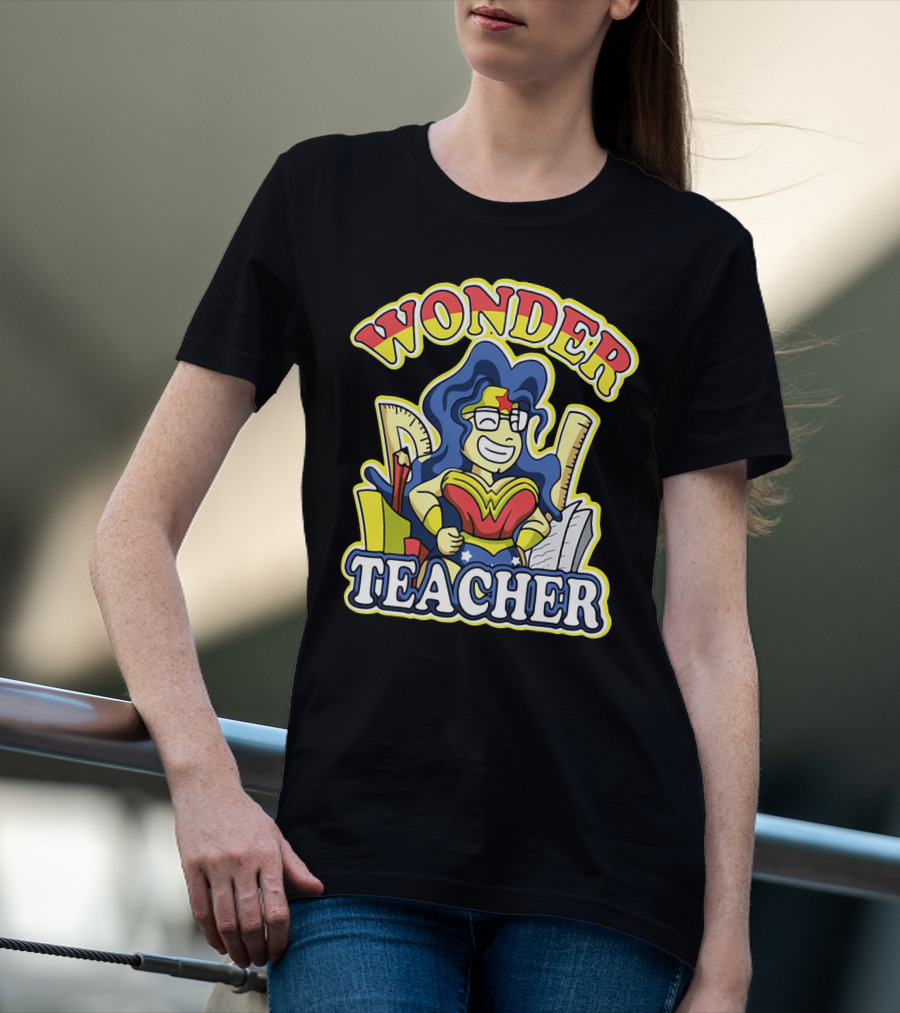 Wonder Teacher Superhero Parody With Classroom Tools T-Shirt