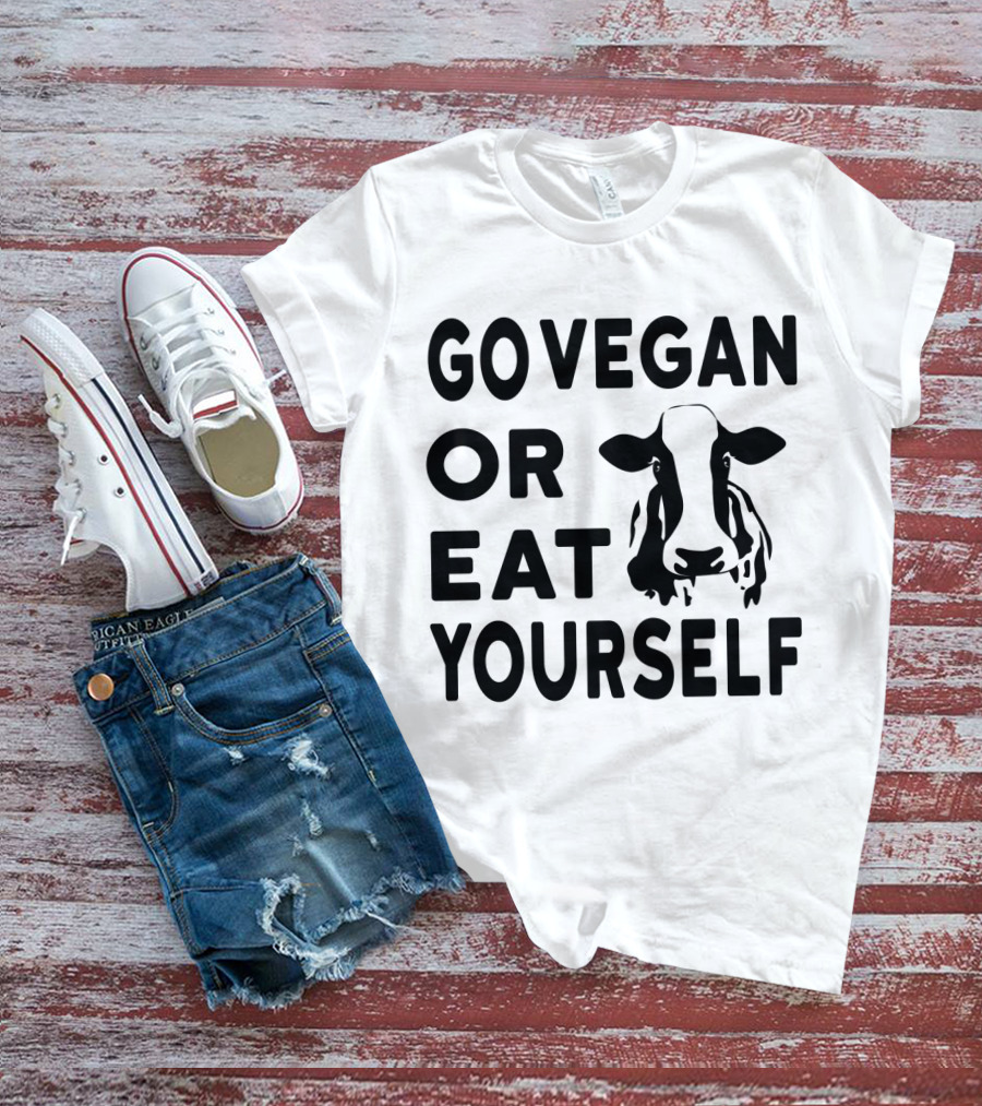 Go Vegan OR Eat Yourself Cow Image T-Shirt