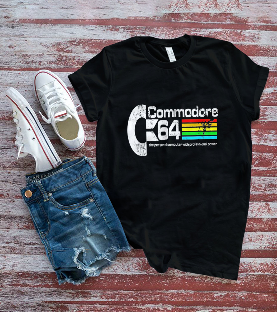 Commodore 64 The Personal Computer With Professional Power Retro Logo Textured T-Shirt