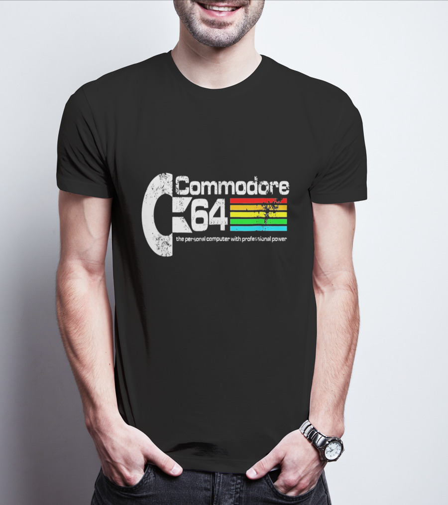 Commodore 64 The Personal Computer With Professional Power Retro Logo Textured T-Shirt