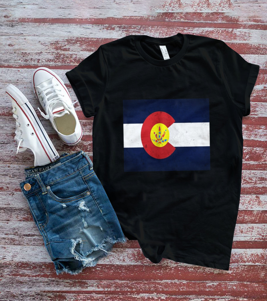 Colorado Flag Tie Dye Leaf Cannabis Symbol BlueWhiteRed T-Shirt