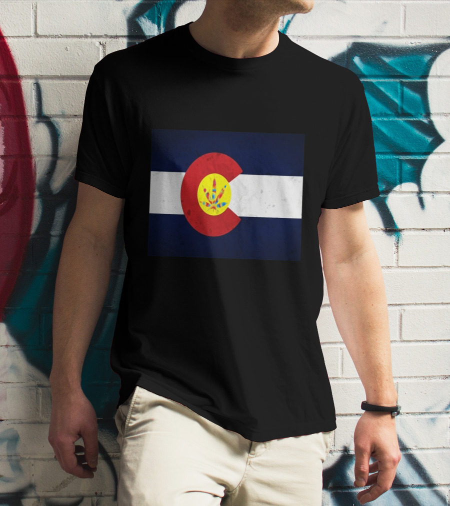 Colorado Flag Tie Dye Leaf Cannabis Symbol BlueWhiteRed T-Shirt