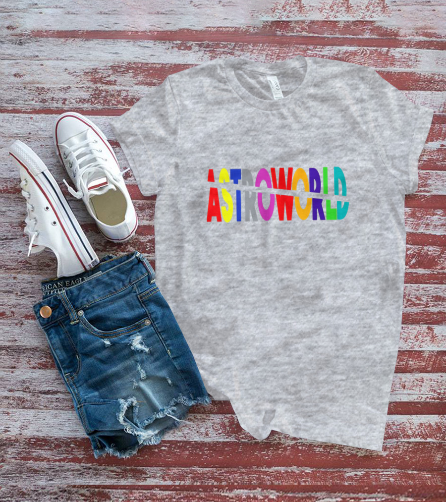 Astroworld Multicolor Split Text Graphic On Gray Background T-Shirt