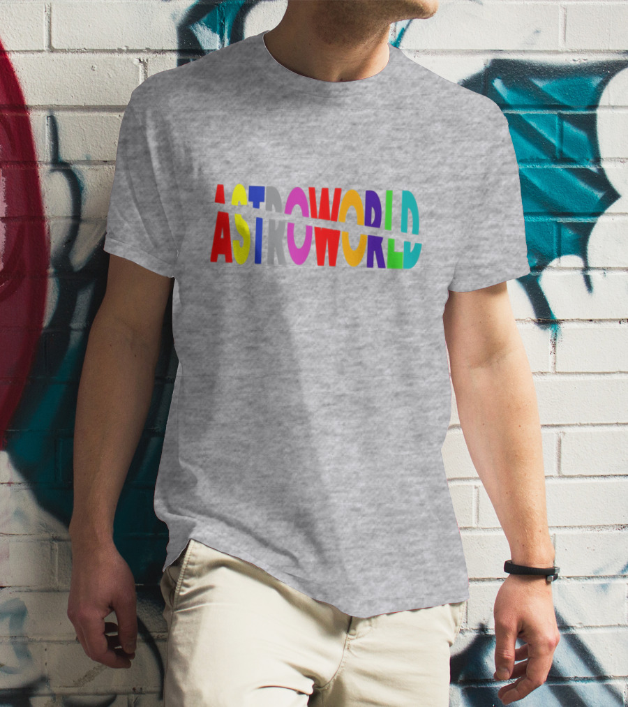 Astroworld Multicolor Split Text Graphic On Gray Background T-Shirt
