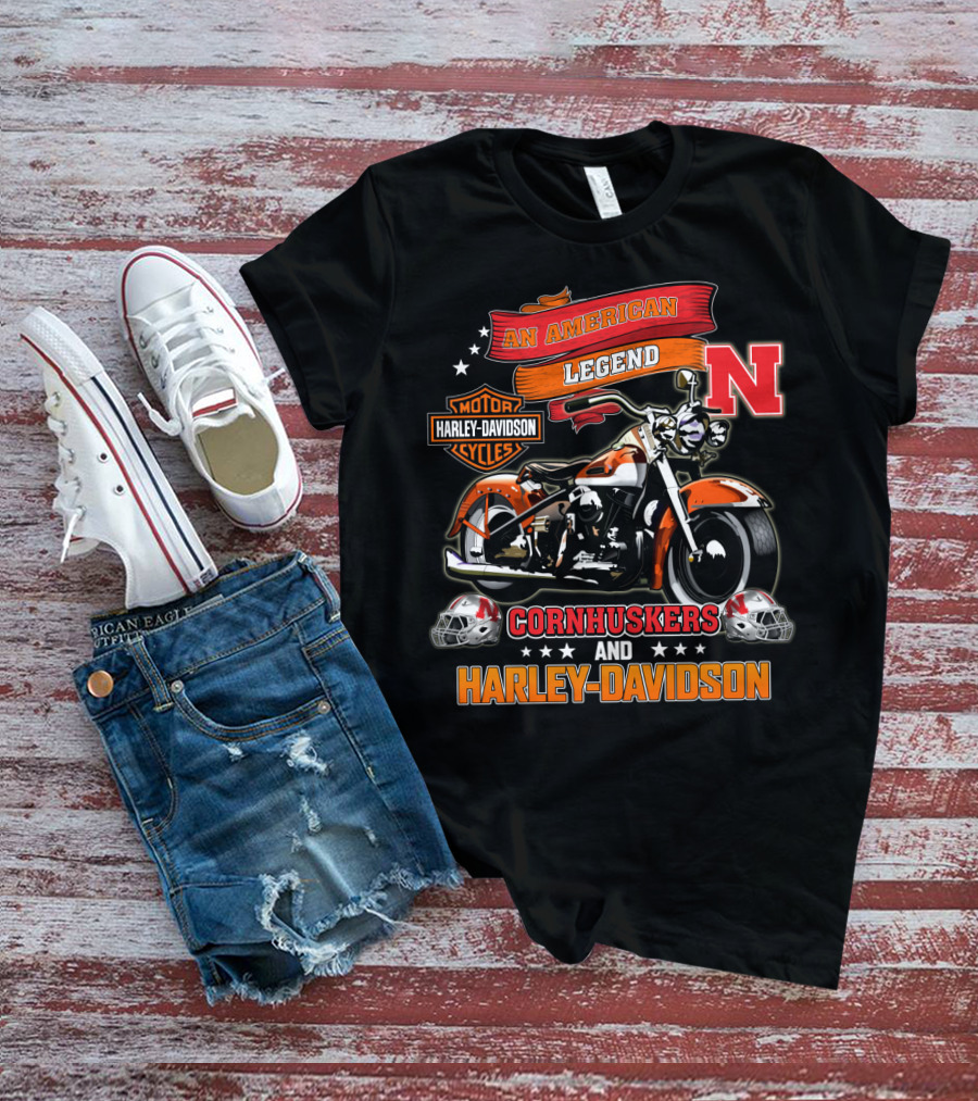 An American Legend Nebraska Cornhuskers And Harley Davidson T-Shirt