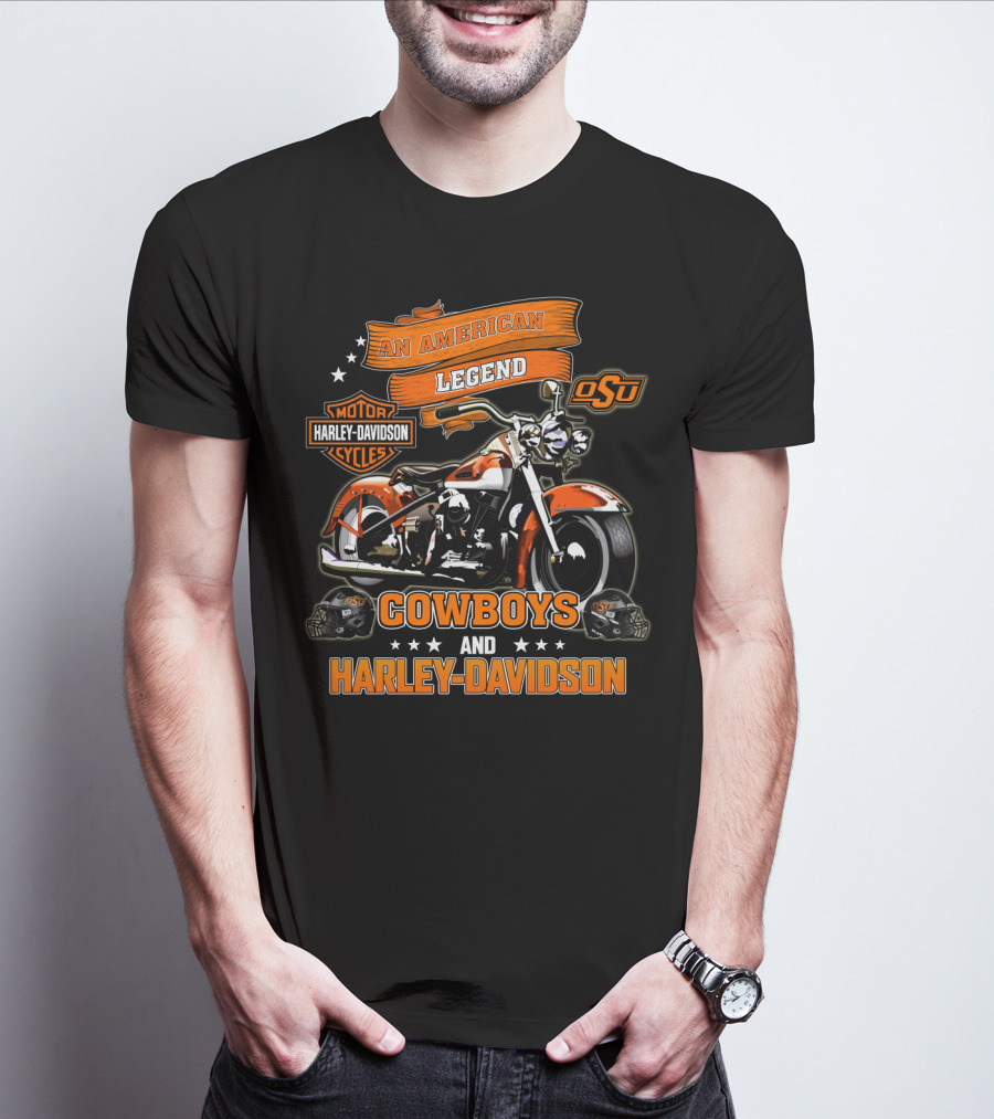 An American Legend Oklahoma State Cowboys And Harley Davidson Osu Motor Cycles T-Shirt