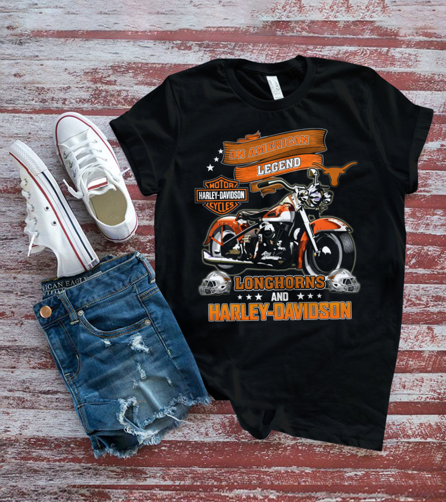 An American Legend Longhorns And Harley Davidson Motorcycles Cycles T-Shirt