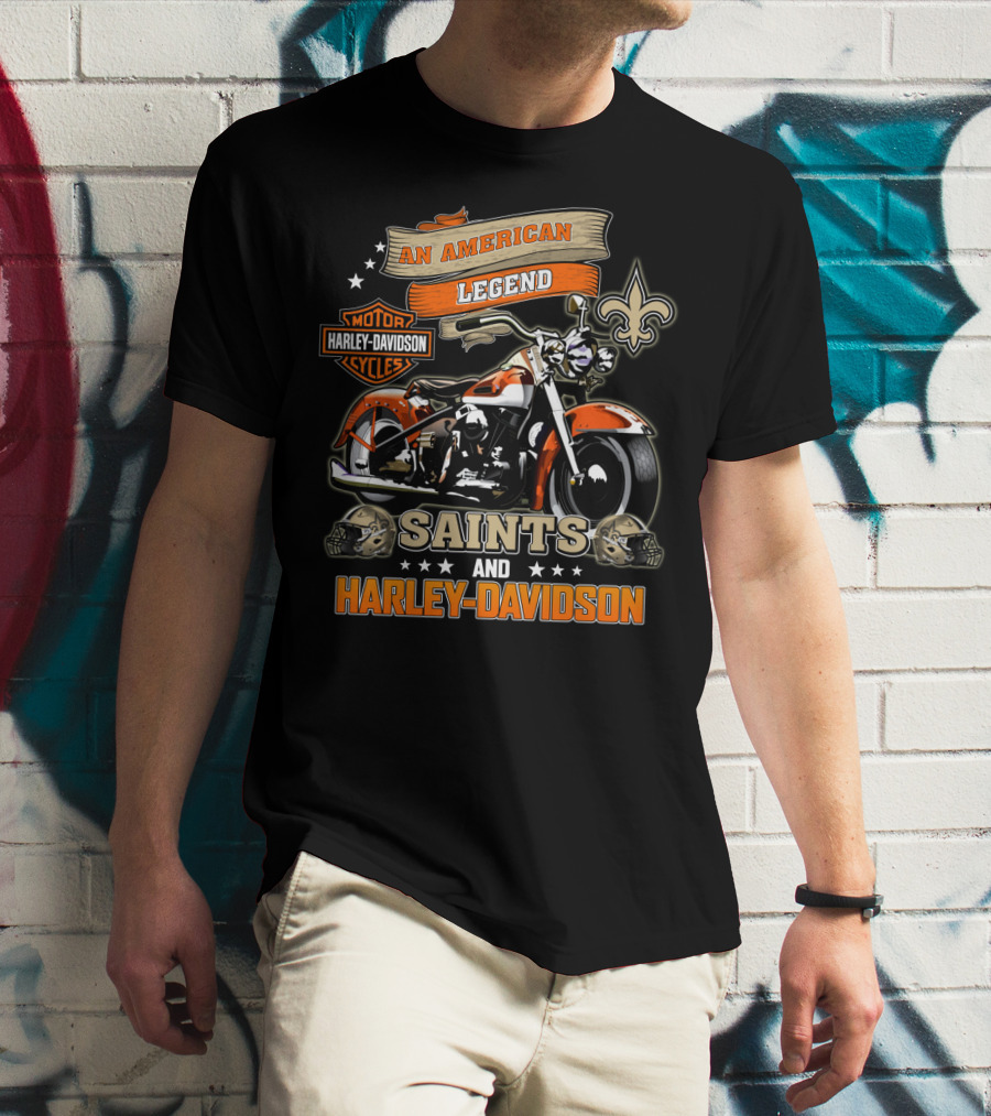 An American Legend Saints And Harley Davidson Motor Cycles T-Shirt