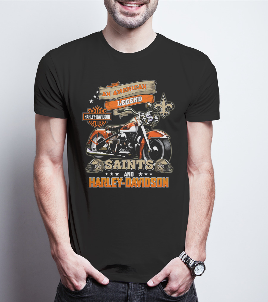 An American Legend Saints And Harley Davidson Motor Cycles T-Shirt