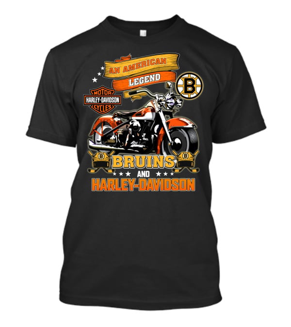 An American Legend Bruins And Harley Davidson Motor Cycles T-Shirt