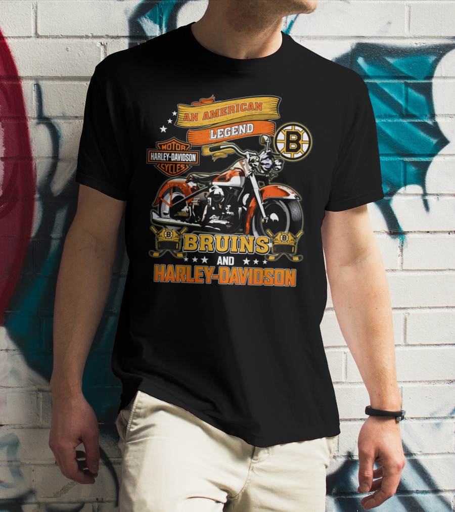 An American Legend Bruins And Harley Davidson Motor Cycles T-Shirt
