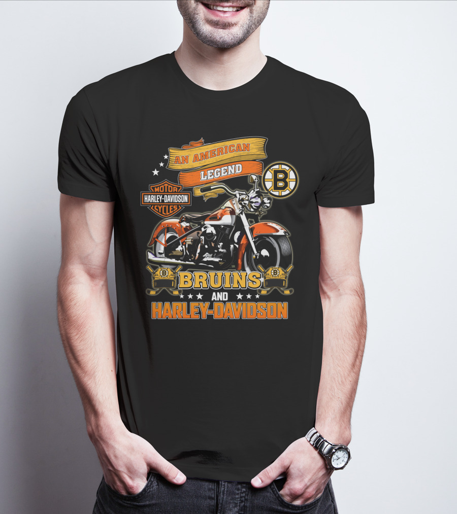 An American Legend Bruins And Harley Davidson Motor Cycles T-Shirt