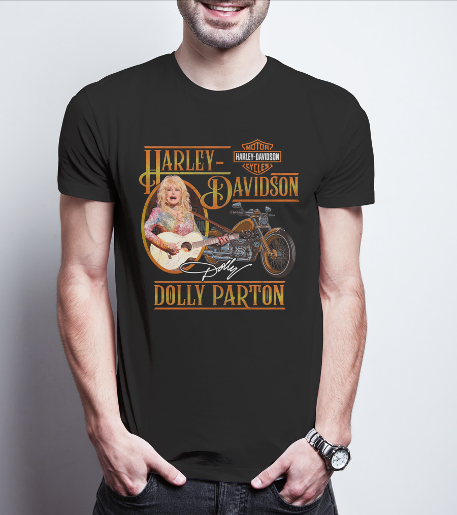 Harley Davidson Dolly Parton Motorcycle And Guitar T-Shirt