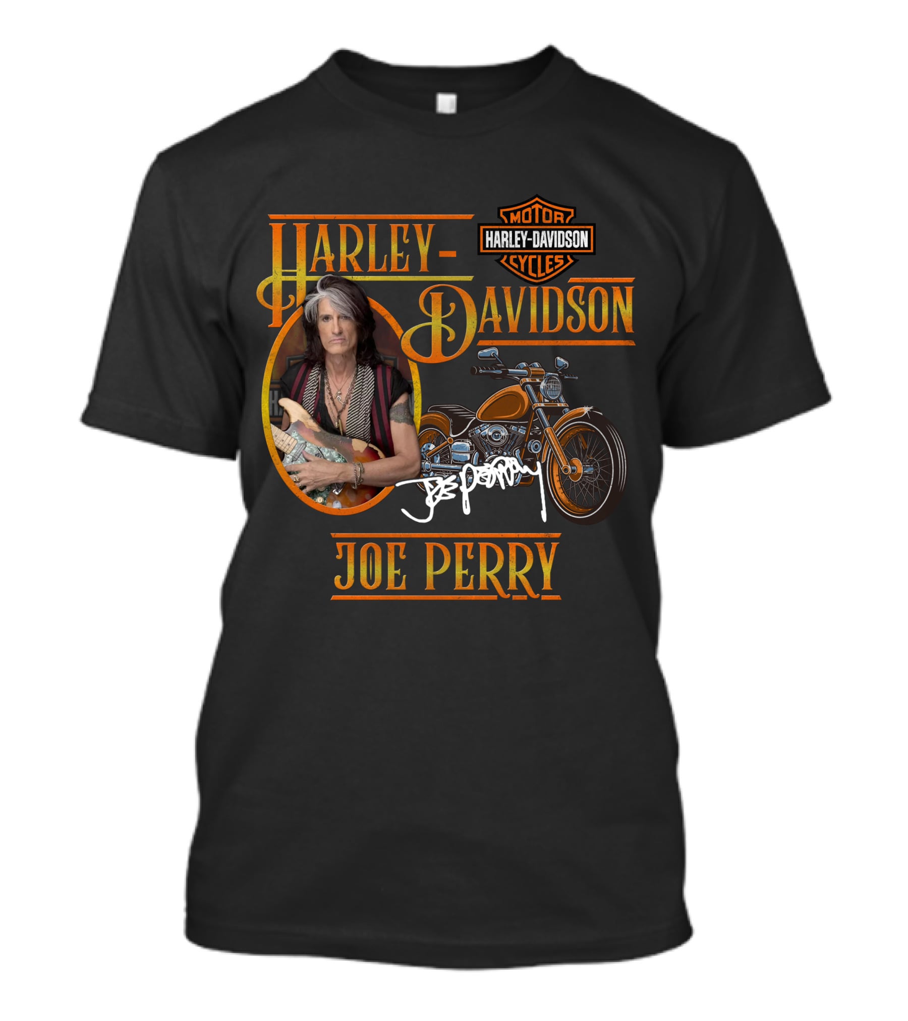 Harley Davidson Motorcycles Joe Perry Signature With Guitar And Motorcycle T-Shirt