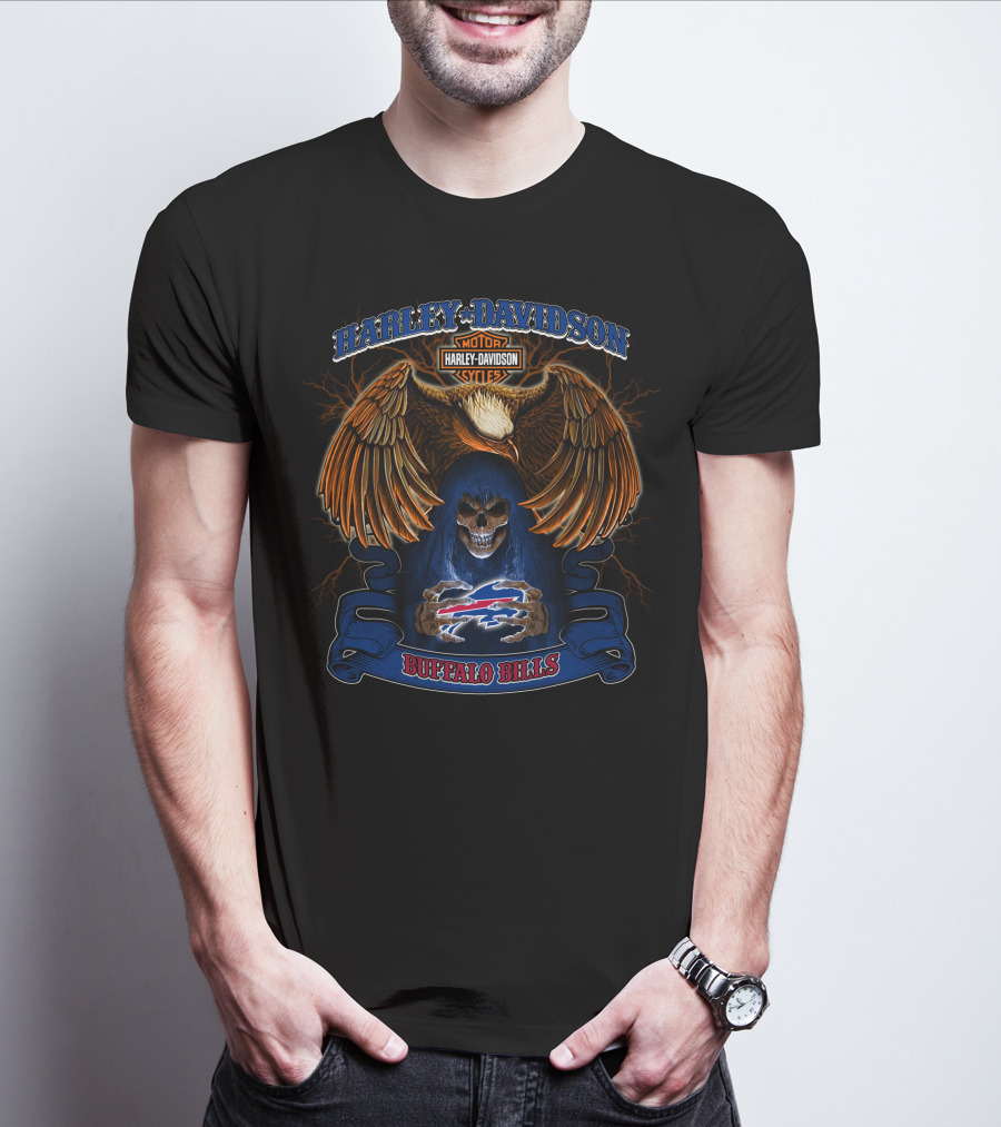 Harley Davidson Eagle Skull Buffalo Bills Nfl T-Shirt