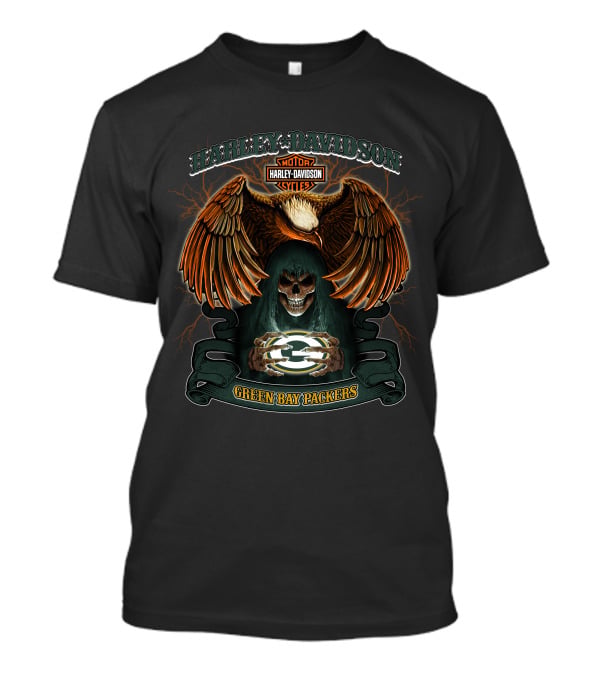 Harley Davidson Green Bay Packers Nfl Skull And Eagle T-Shirt