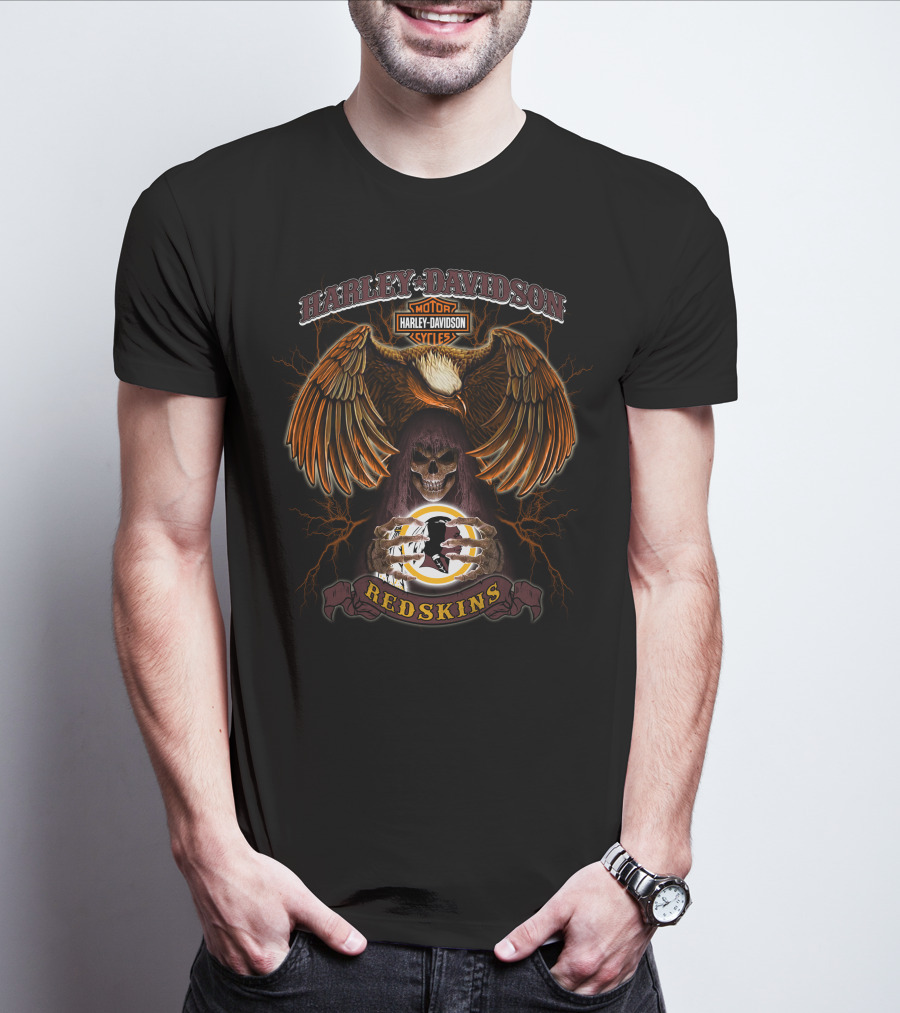 Harley Davidson Motorcycles Redskins Skull And Eagle T-Shirt
