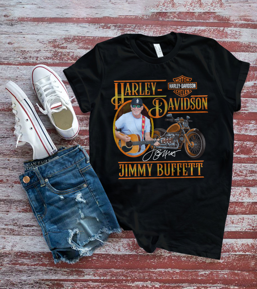 Harley Davidson Jimmy Buffett Motorcycle With Guitar And Signature T-Shirt